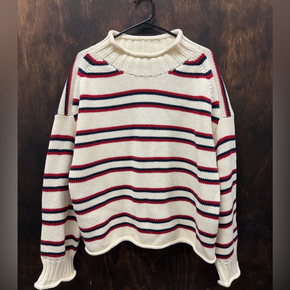 J. Crew 2025 Rollneck Sweater in Ivory Lace Ruby Navy M NWT - Picture 6 of 6